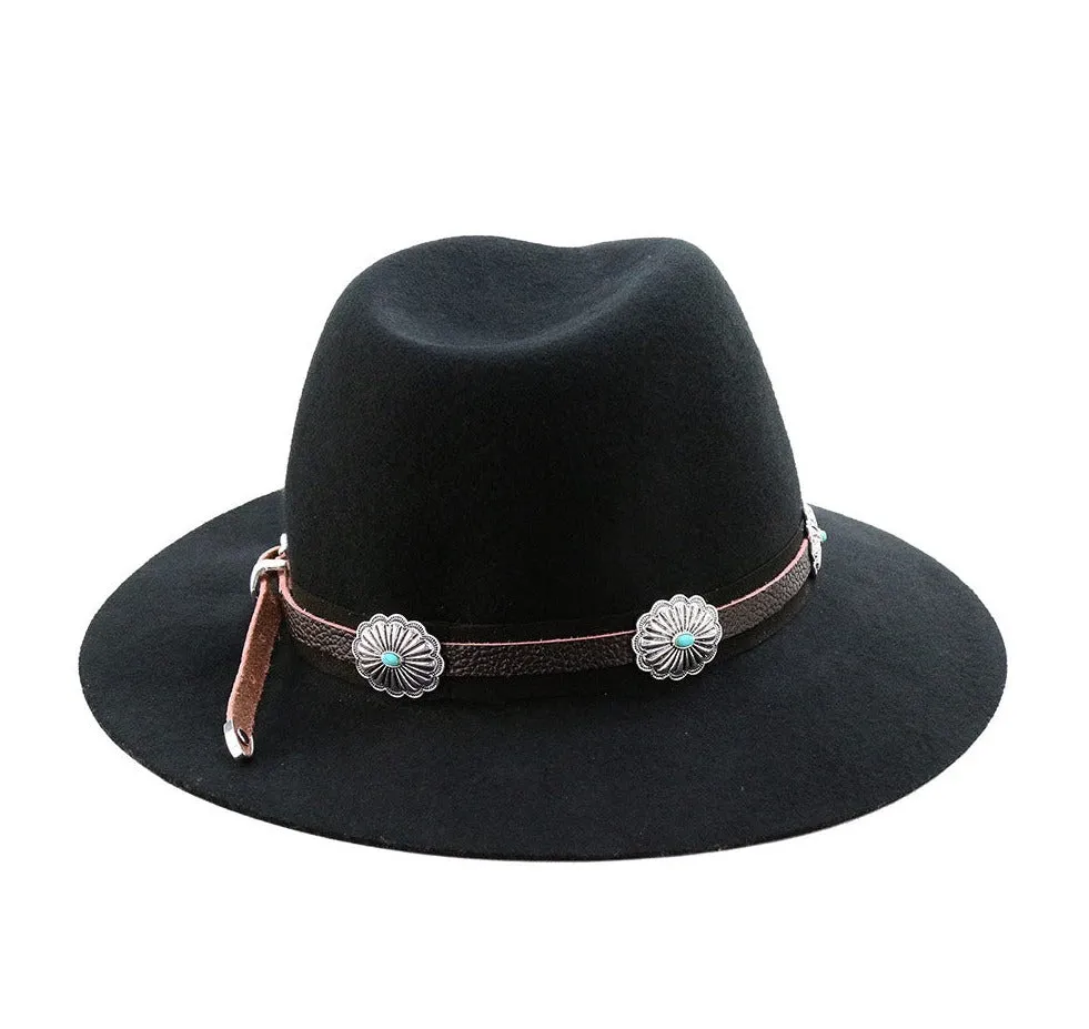 Jessie Fashion Leather Concho Hat Band - Brown