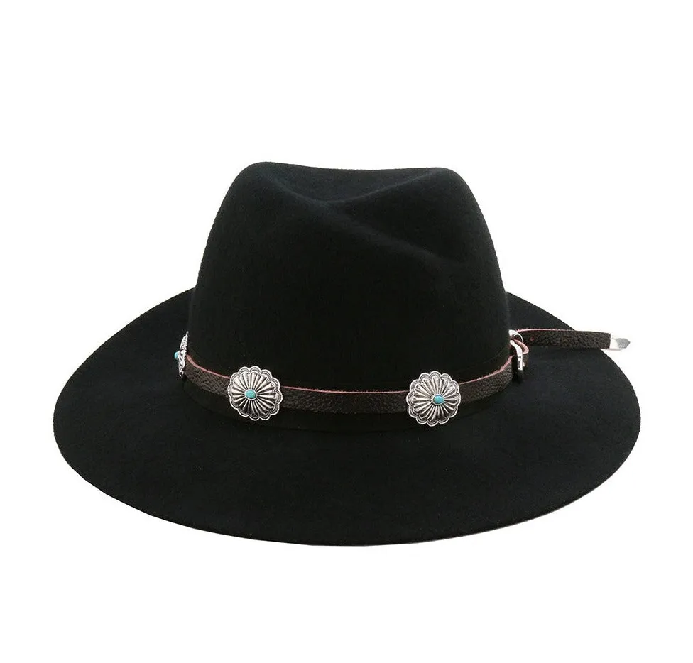 Jessie Fashion Leather Concho Hat Band - Brown