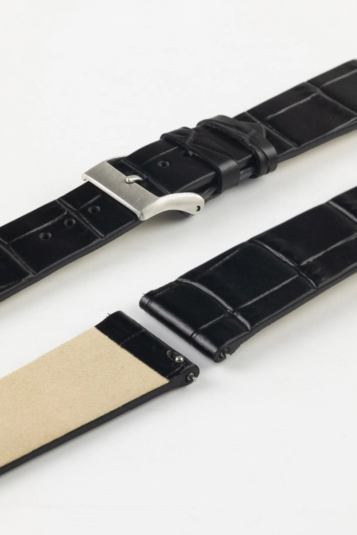 JPM Italian Alligator-Embossed Calfskin Leather Watch Strap in BLACK
