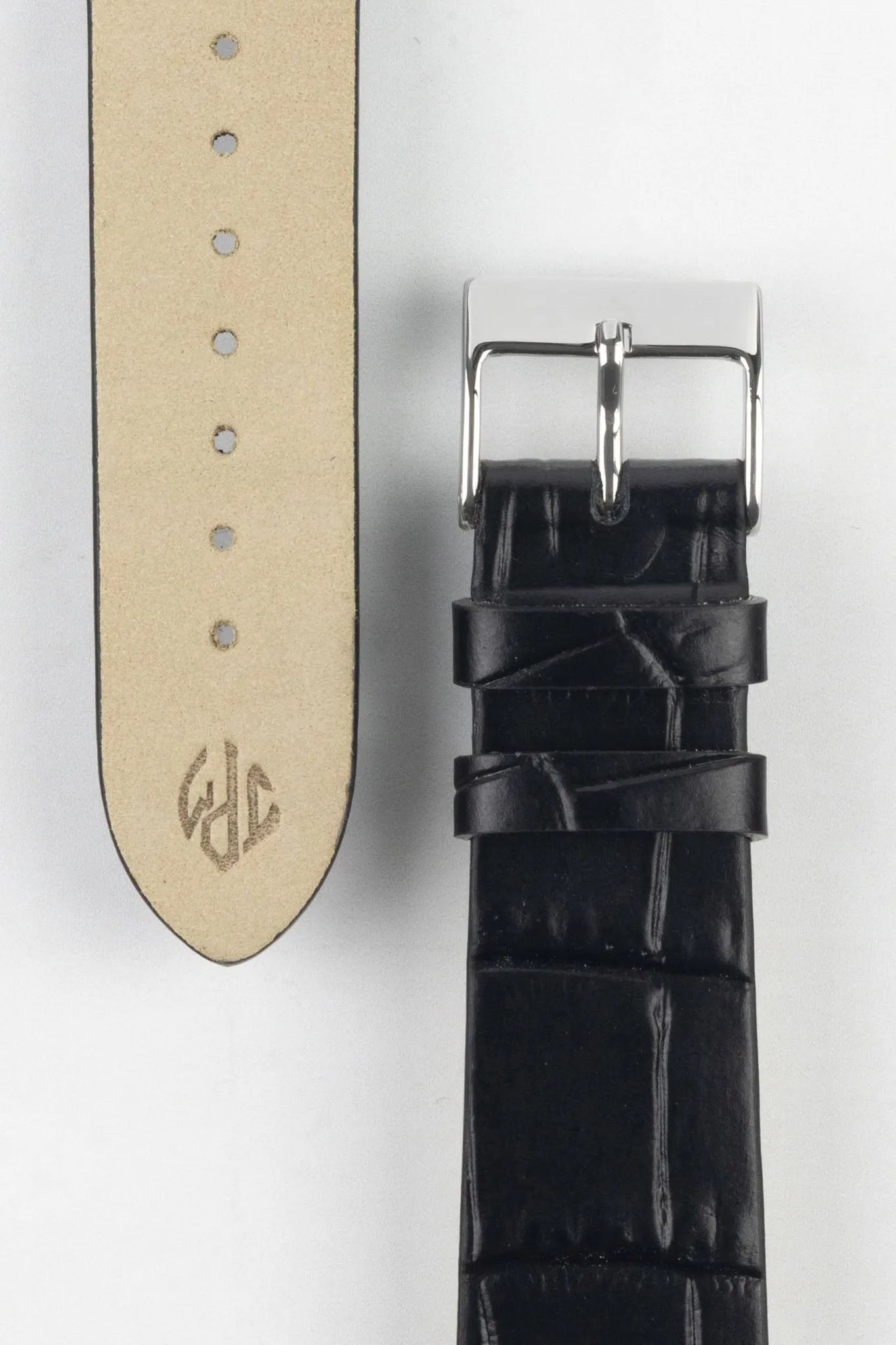 JPM Italian Alligator-Embossed Calfskin Leather Watch Strap in BLACK
