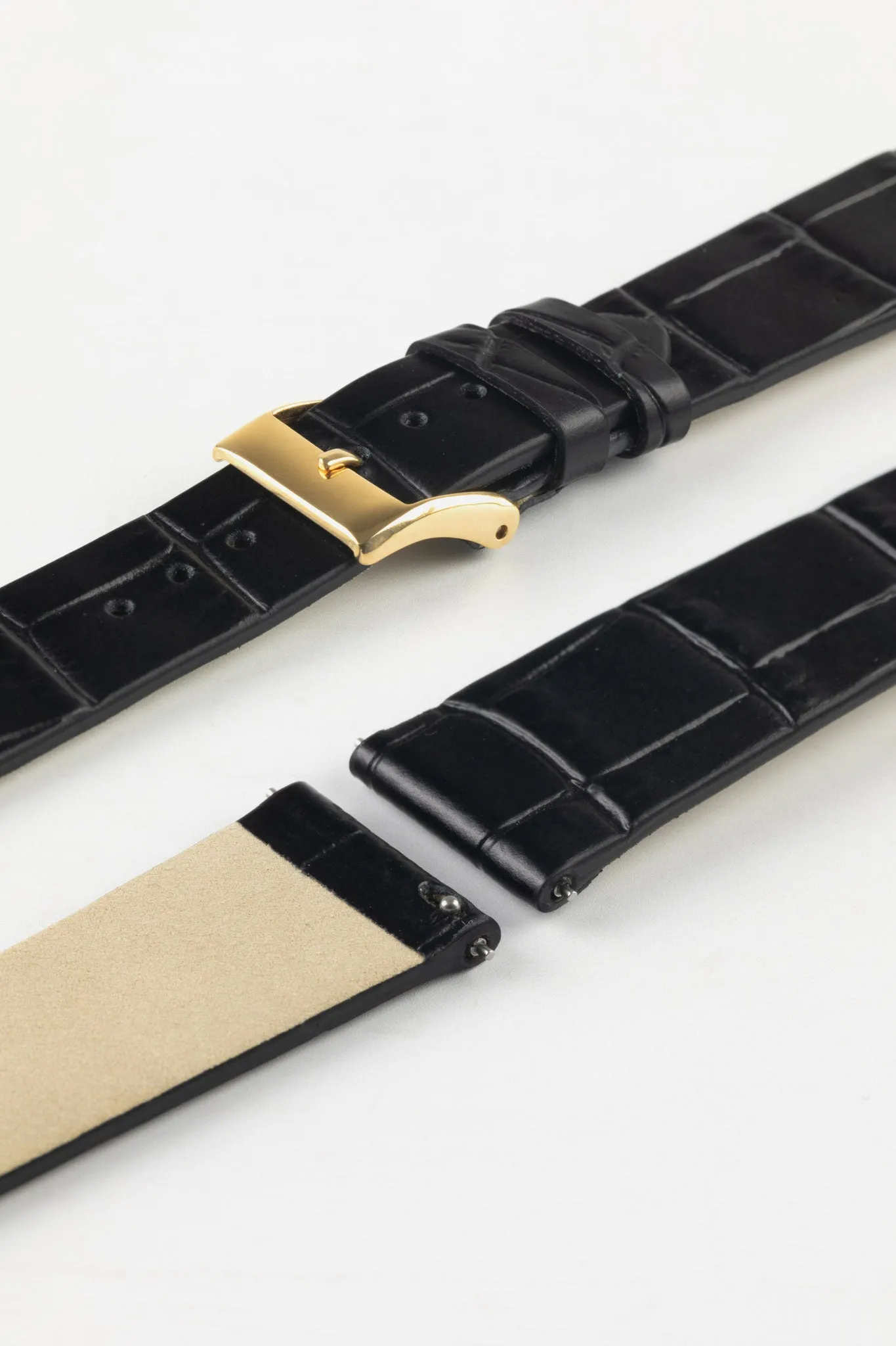 JPM Italian Alligator-Embossed Calfskin Leather Watch Strap in BLACK