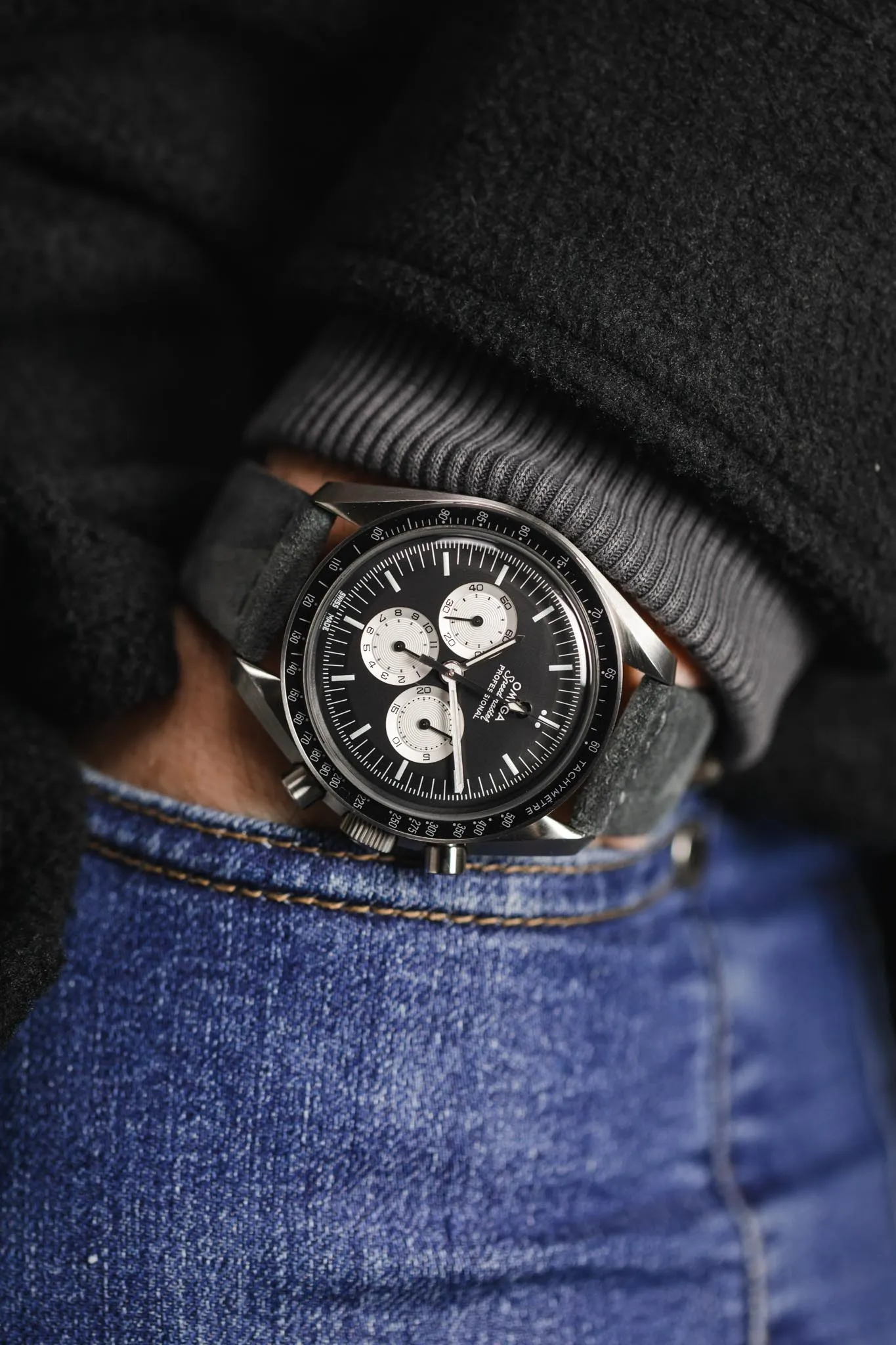 JPM Italian Suede Leather Watch Strap in GREY CAMOUFLAGE