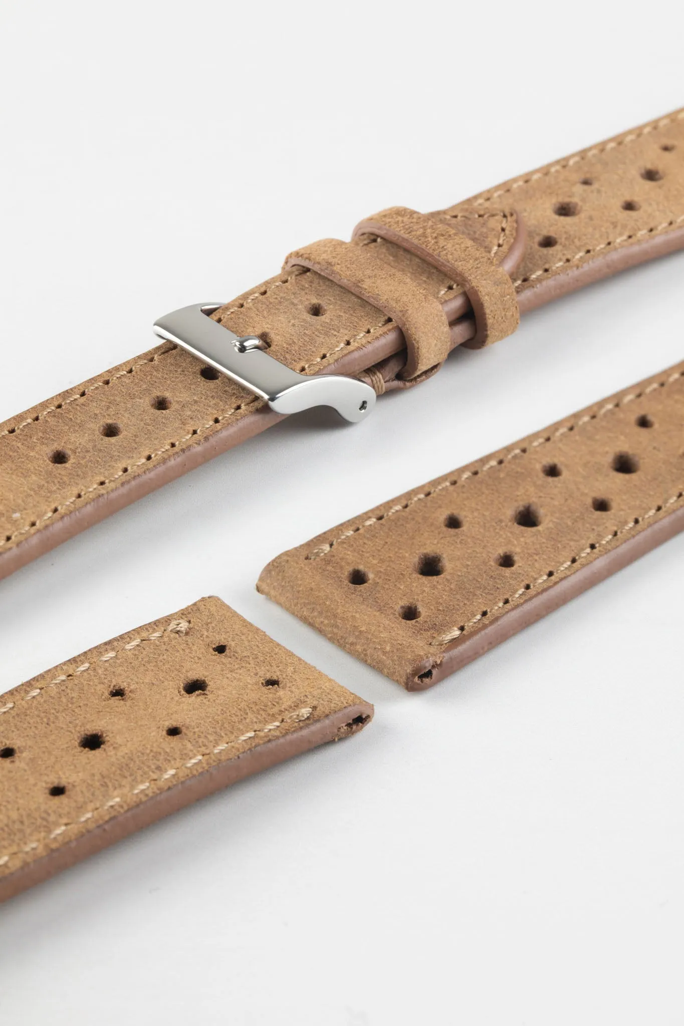 JPM Italian Vintage Leather Racing Watch Strap in PEANUT