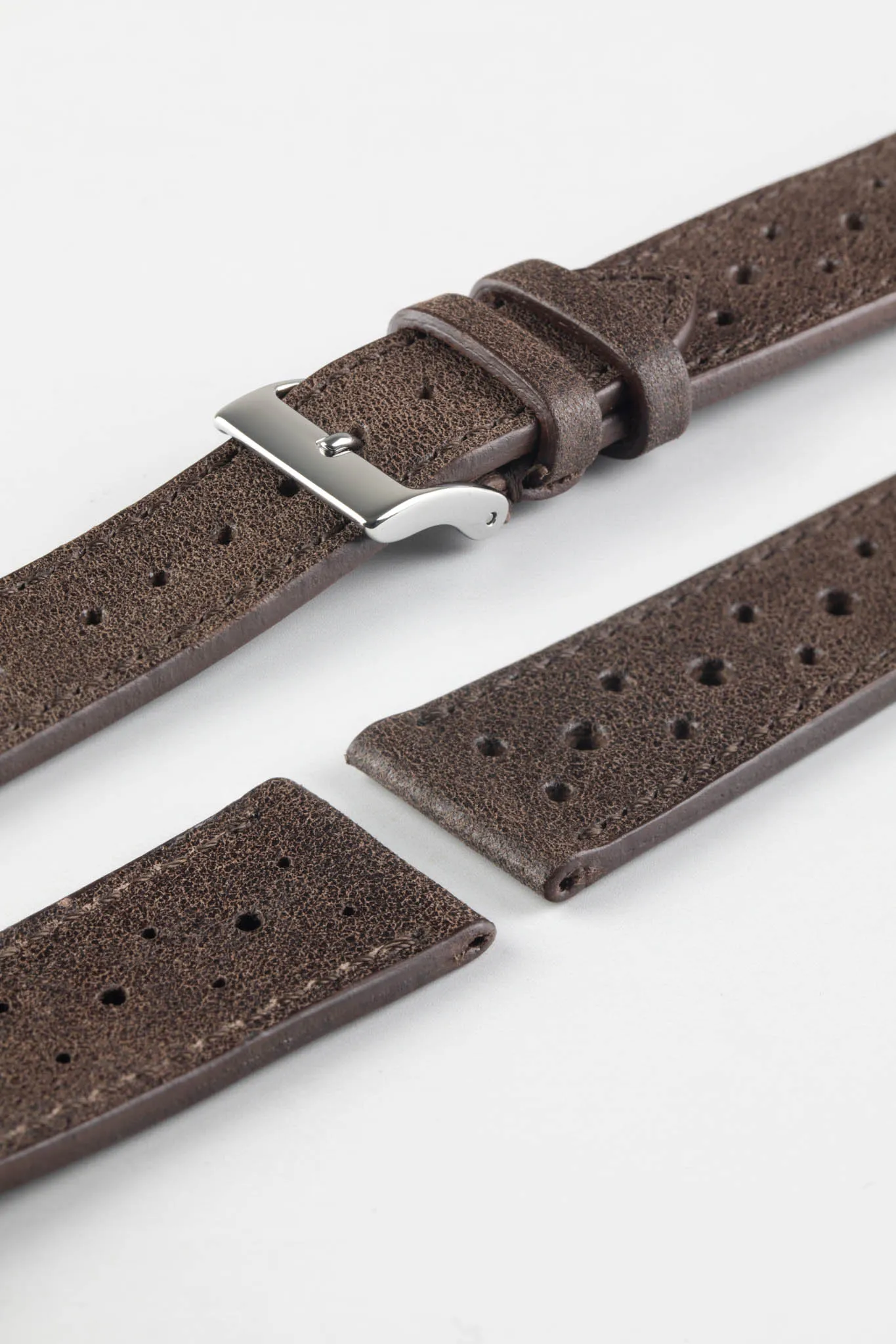 JPM Italian Vintage Leather Racing Watch Strap in WALNUT