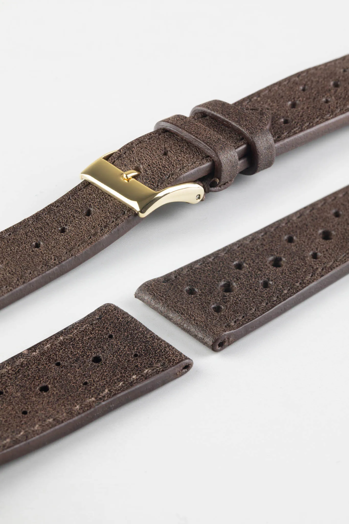JPM Italian Vintage Leather Racing Watch Strap in WALNUT