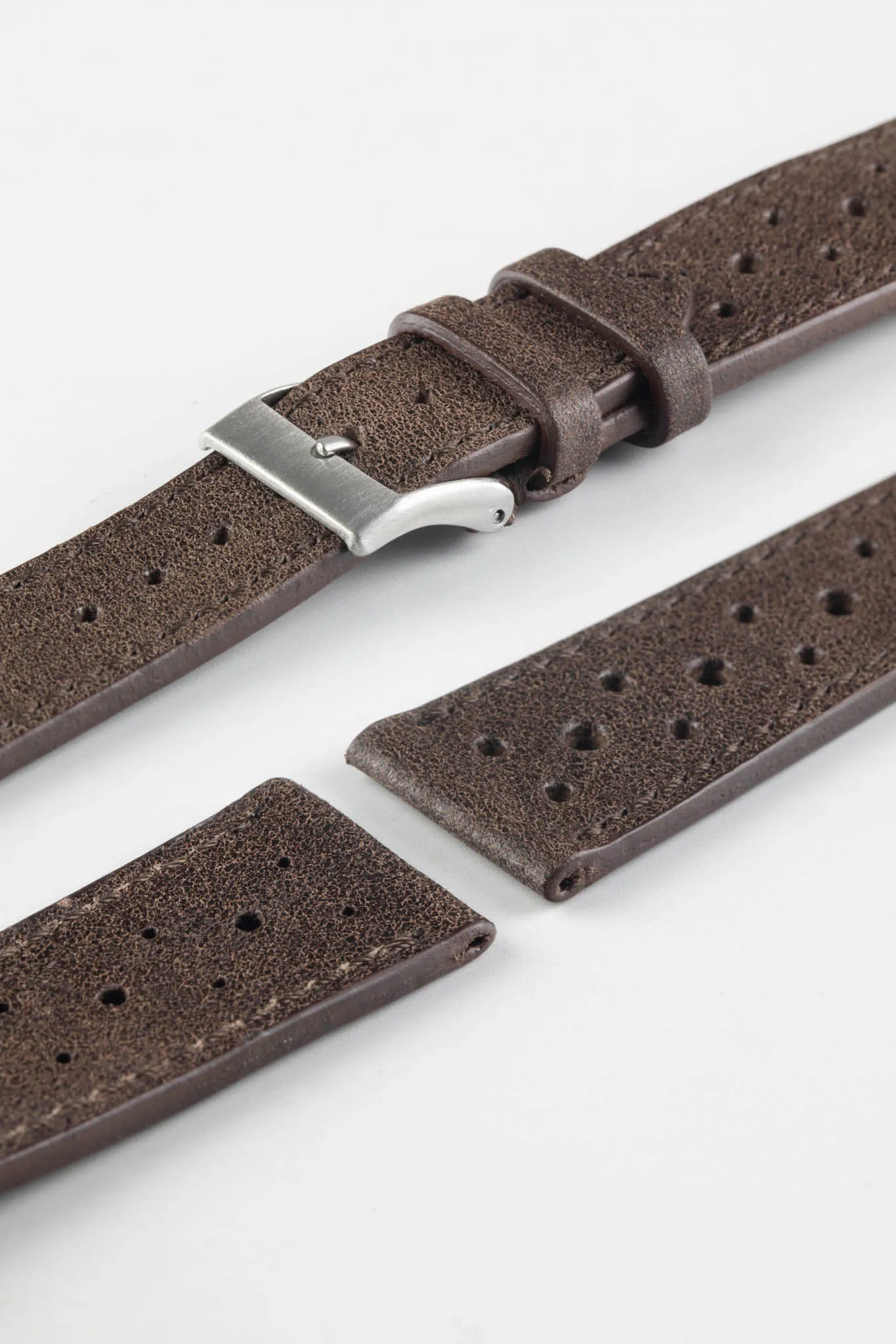 JPM Italian Vintage Leather Racing Watch Strap in WALNUT