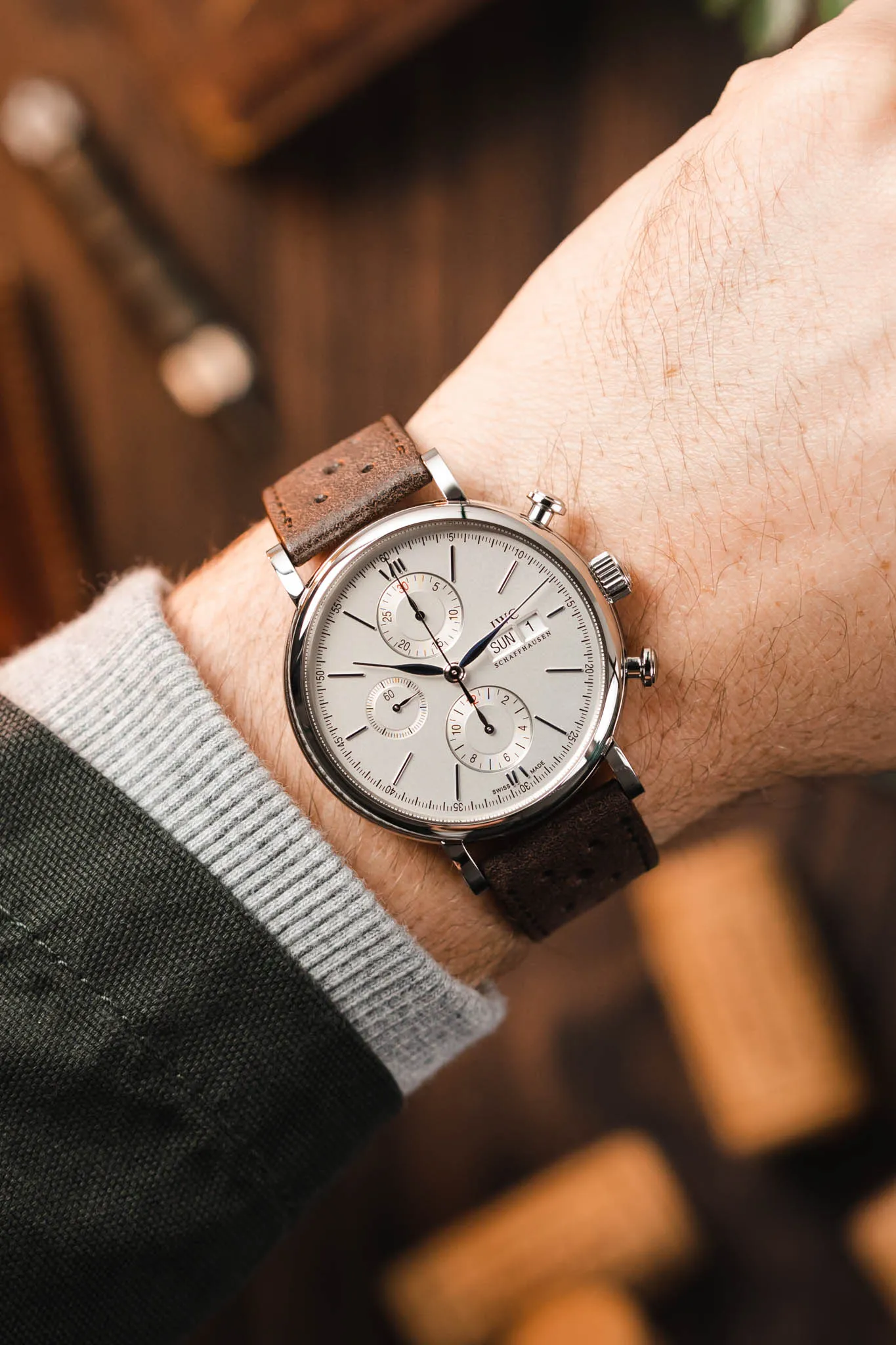 JPM Italian Vintage Leather Racing Watch Strap in WALNUT