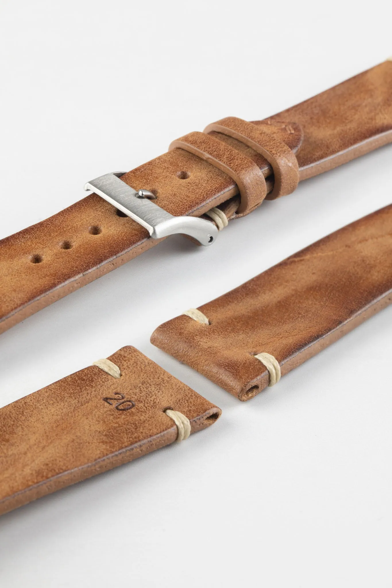 JPM Italian Vintage Leather Watch Strap in MID BROWN