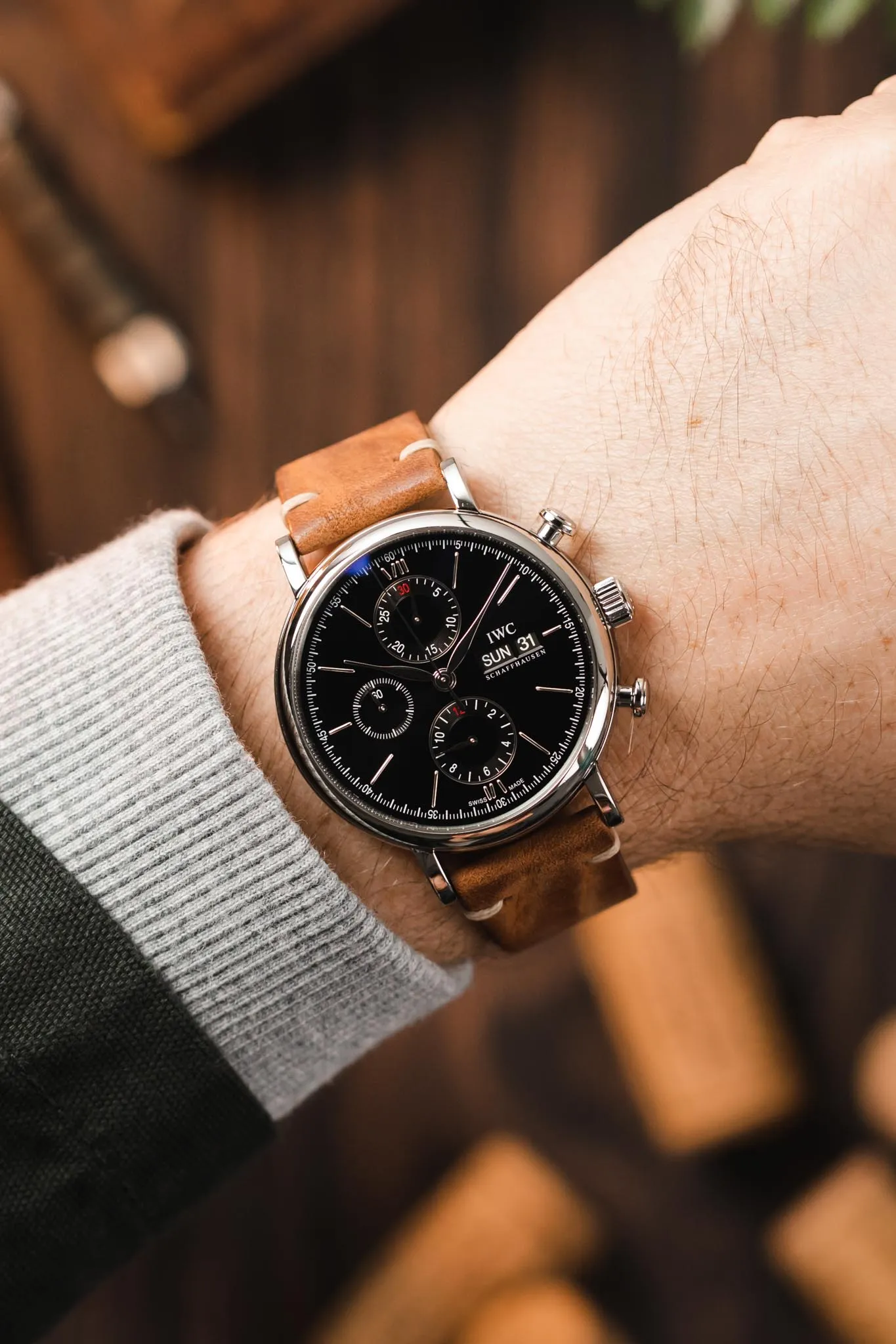 JPM Italian Vintage Leather Watch Strap in MID BROWN
