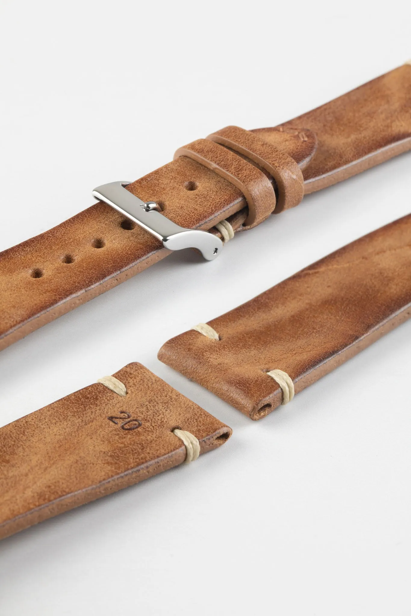 JPM Italian Vintage Leather Watch Strap in MID BROWN