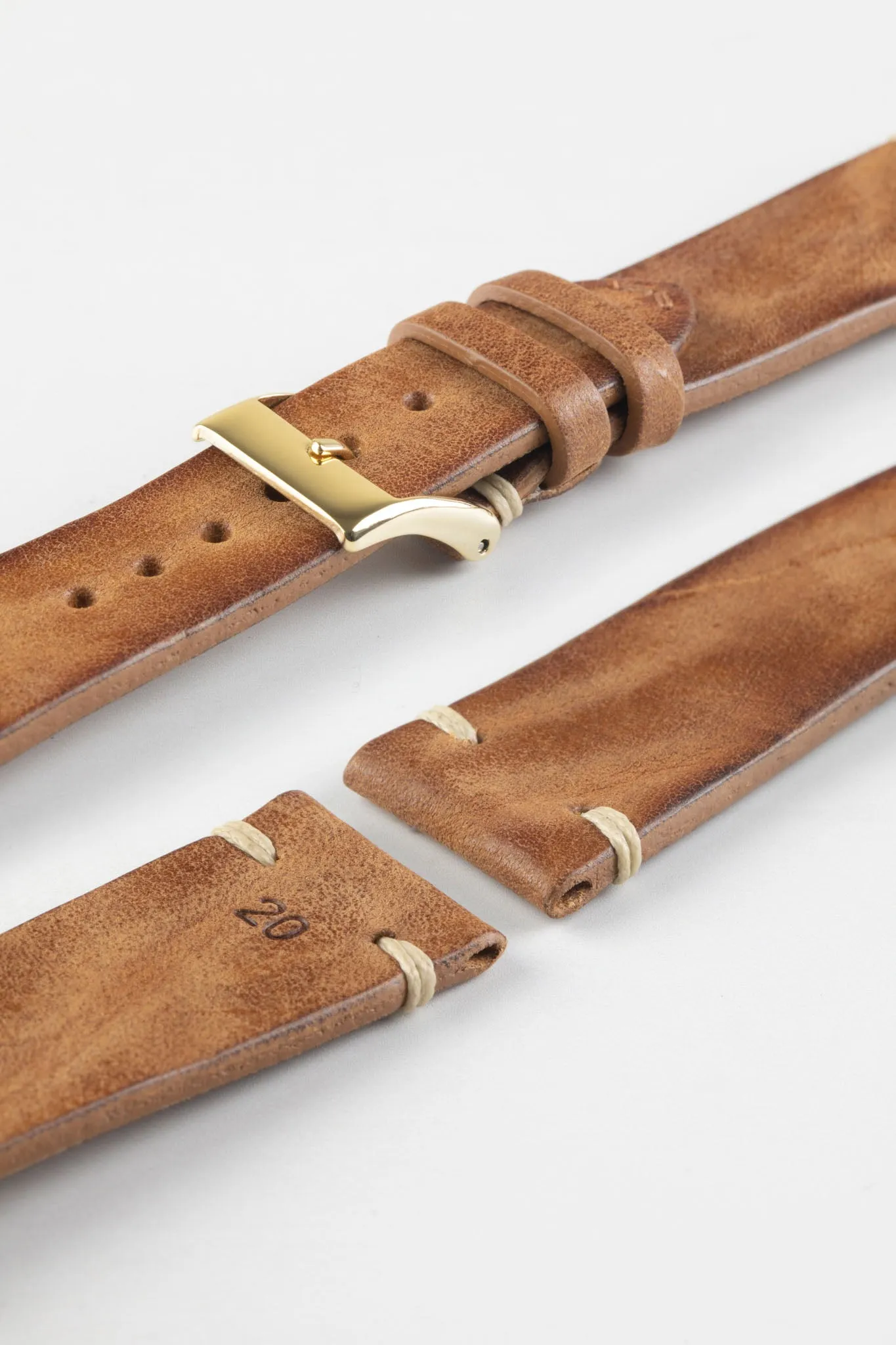 JPM Italian Vintage Leather Watch Strap in MID BROWN