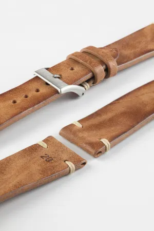 JPM Italian Vintage Leather Watch Strap in MID BROWN