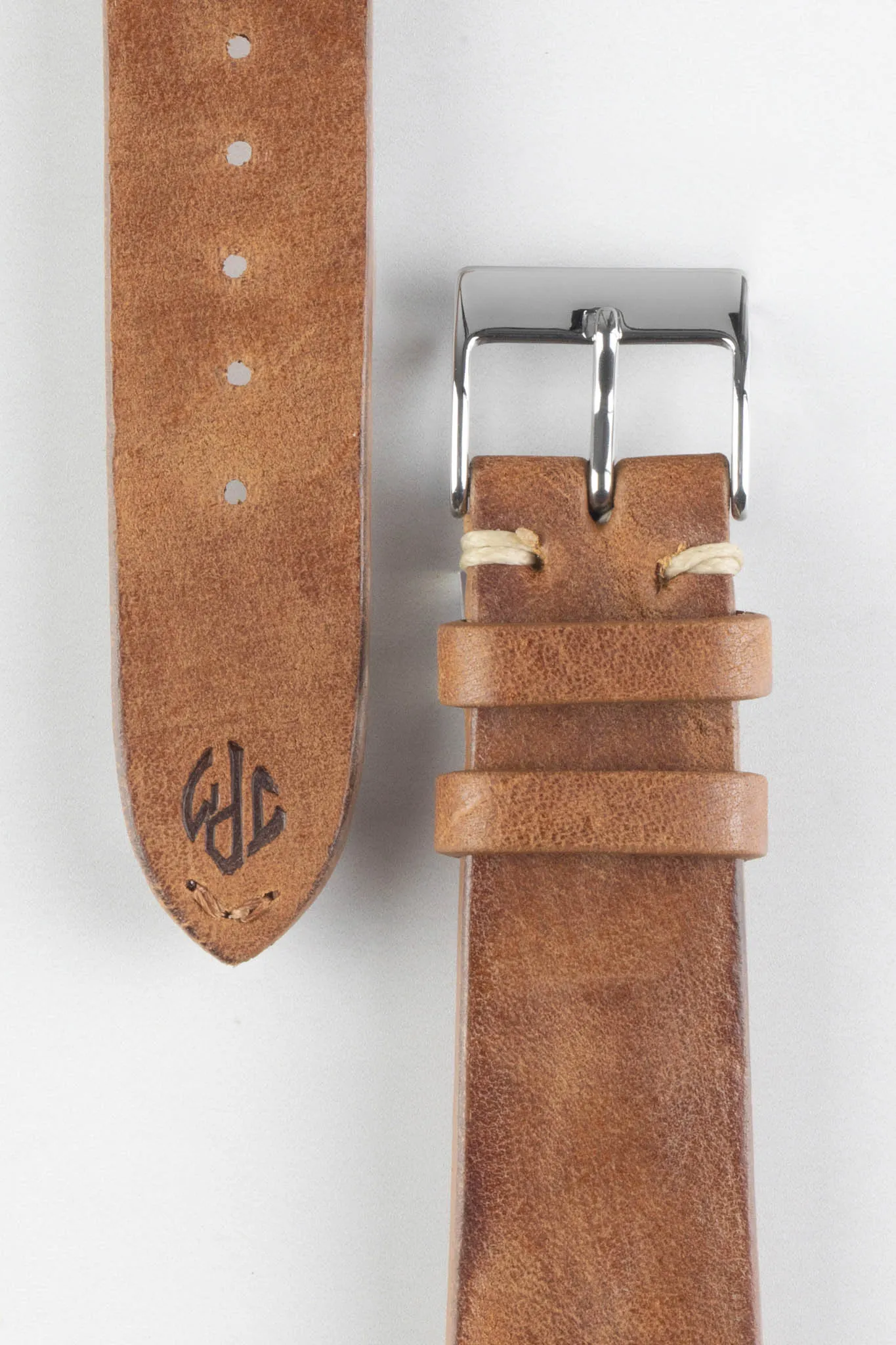JPM Italian Vintage Leather Watch Strap in MID BROWN