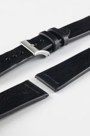 JPM Italian Vintage Leather Watch Strap with Tonal Stitch in BLACK