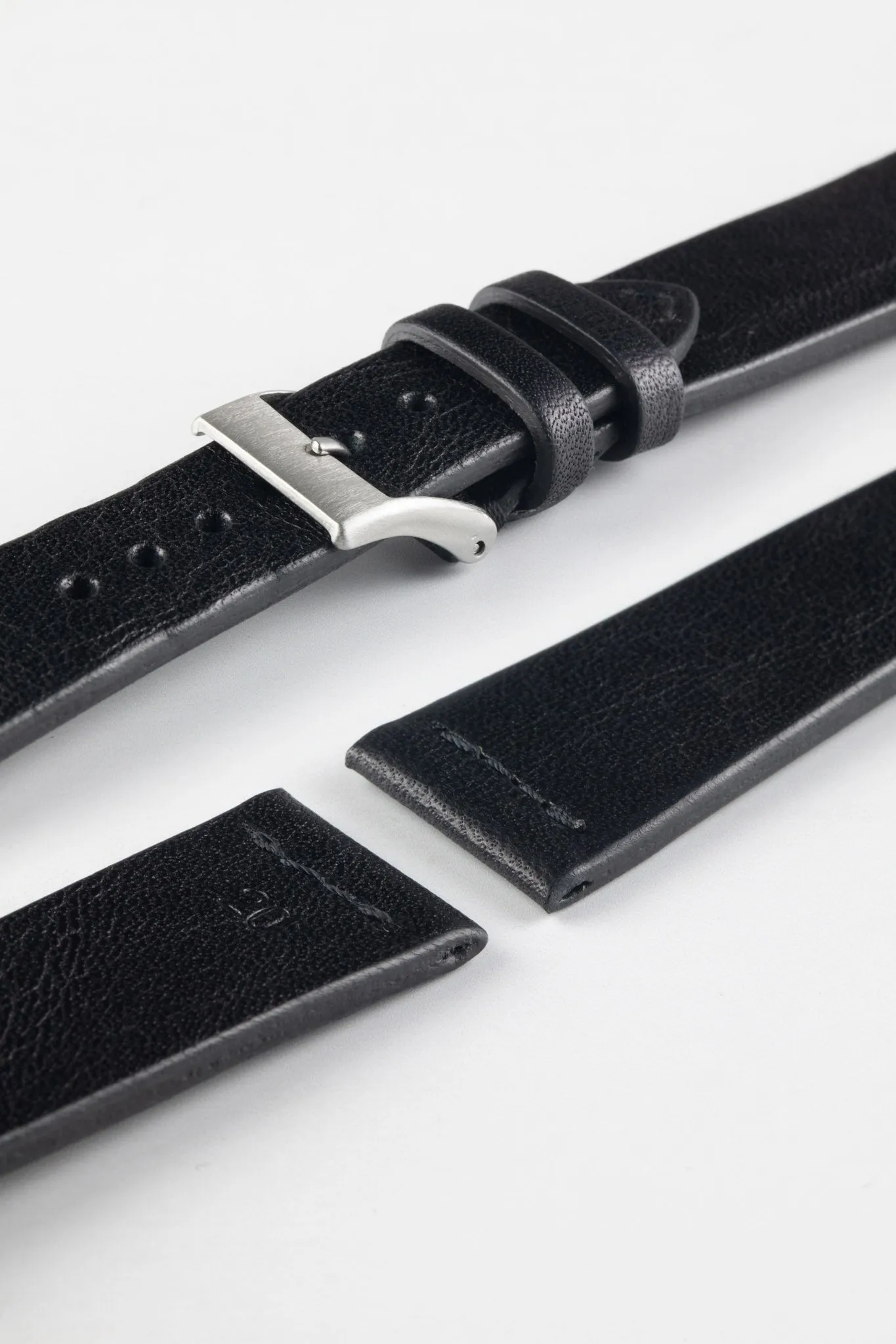 JPM Italian Vintage Leather Watch Strap with Tonal Stitch in BLACK