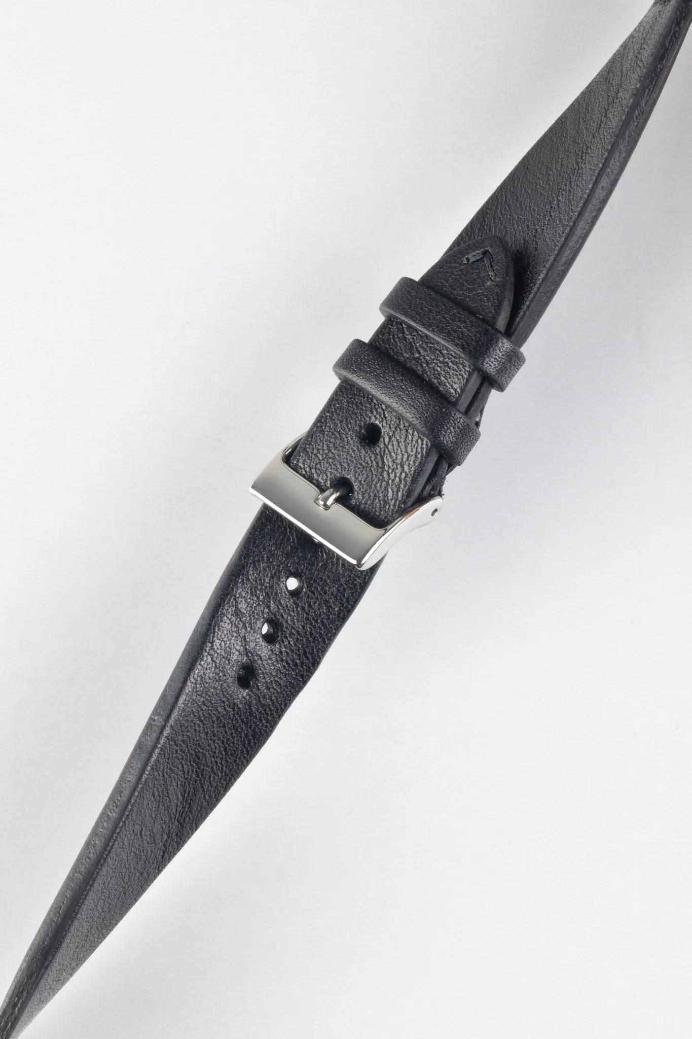 JPM Italian Vintage Leather Watch Strap with Tonal Stitch in BLACK