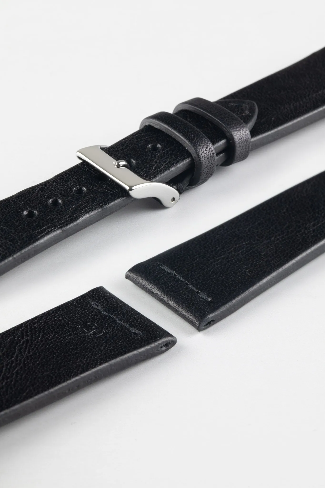 JPM Italian Vintage Leather Watch Strap with Tonal Stitch in BLACK