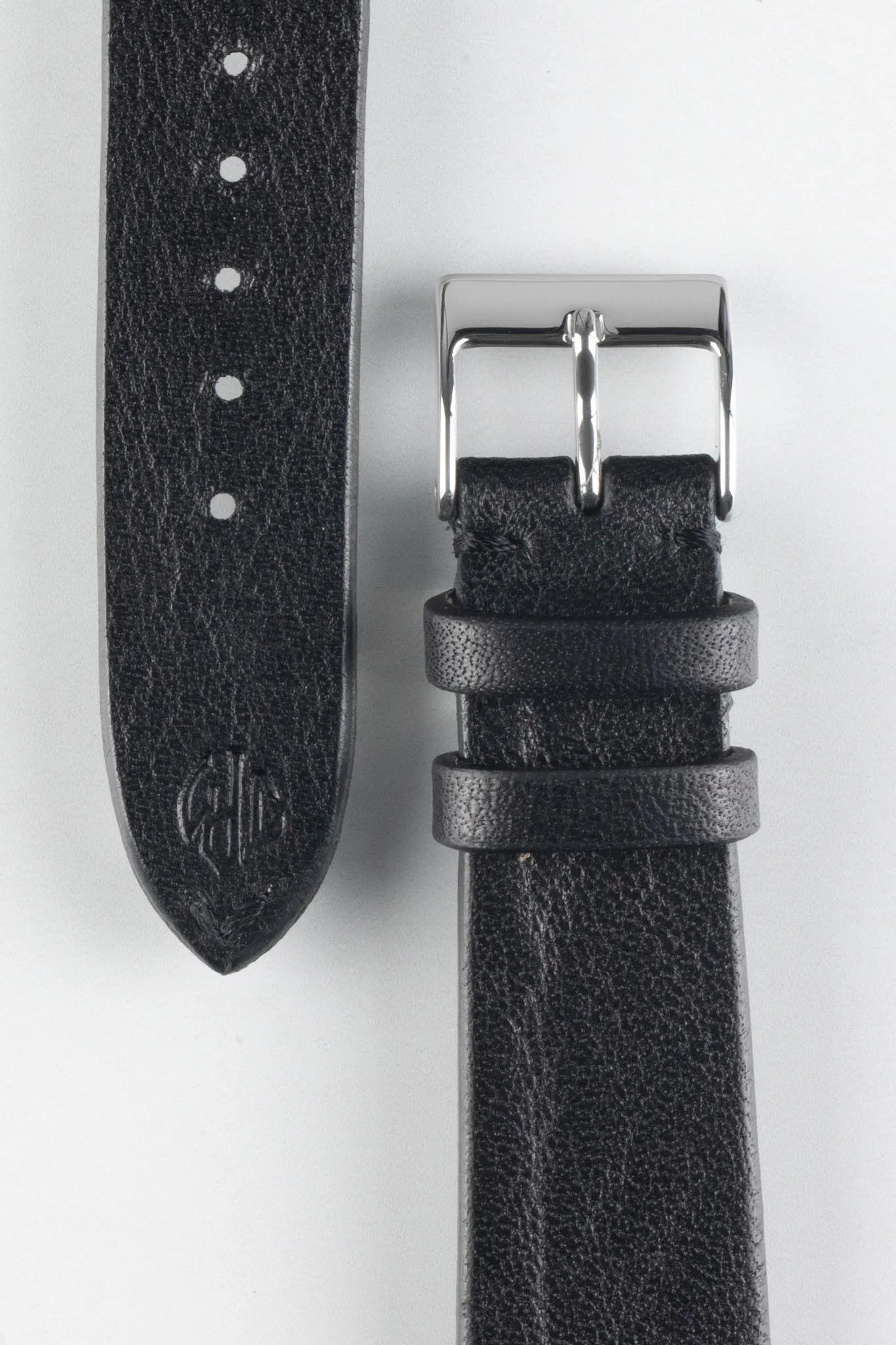 JPM Italian Vintage Leather Watch Strap with Tonal Stitch in BLACK