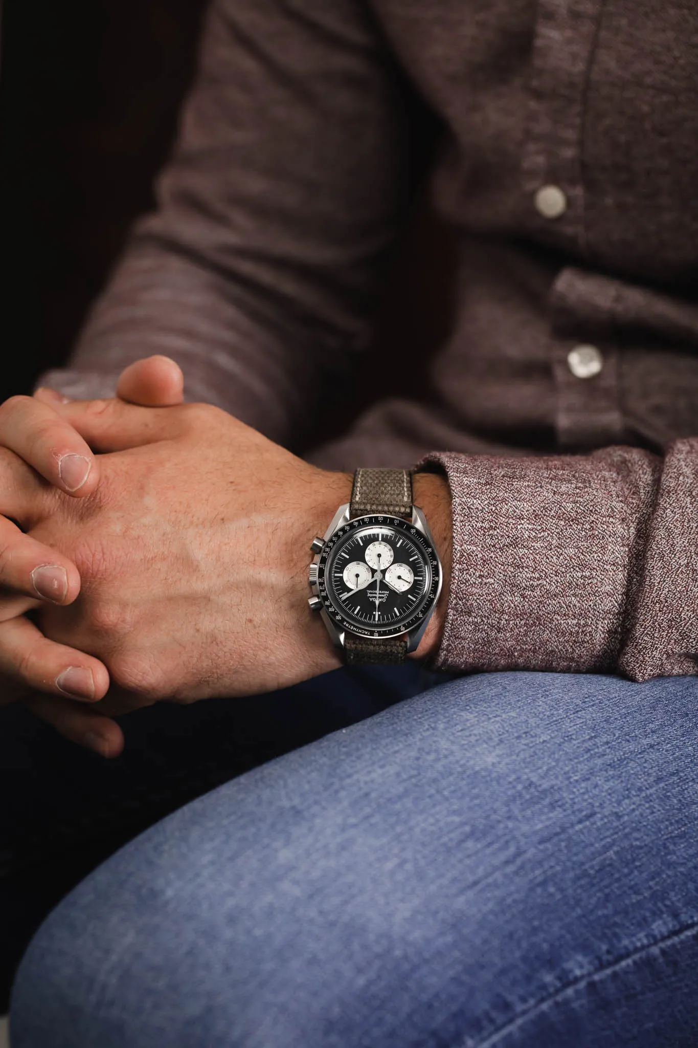 JPM Vintage Canvas Watch Strap with Leather Keepers - GREY