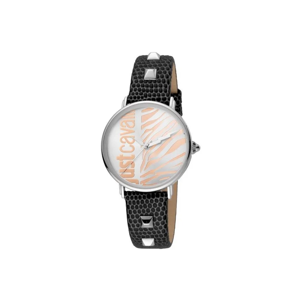 Just Cavalli Ladies Watch Animal Print Dial With Black Leather Strap