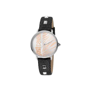Just Cavalli Ladies Watch Animal Print Dial With Black Leather Strap