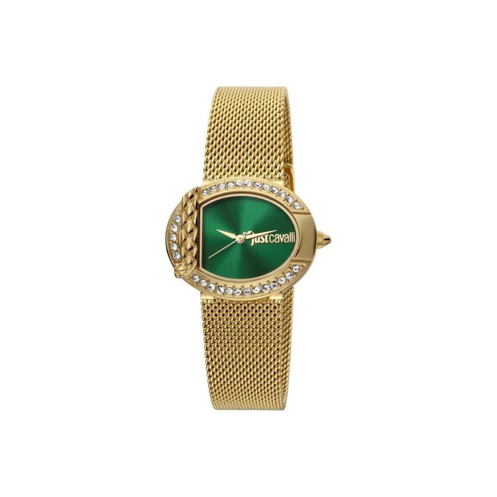 Just Cavalli Ladies Watch Green Dial With Ip Gold Mesh Bracelet