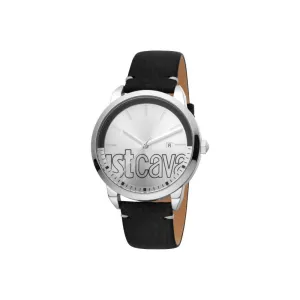 Just Cavalli MensÂ Watch Silver Color Dial With Black Leather Strap