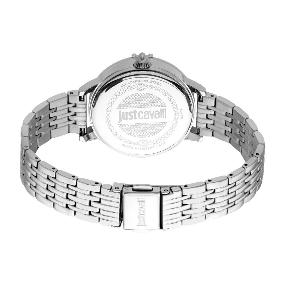 Just Cavalli Women's Silver Stainless Steel Watch with Dark Blue Dial