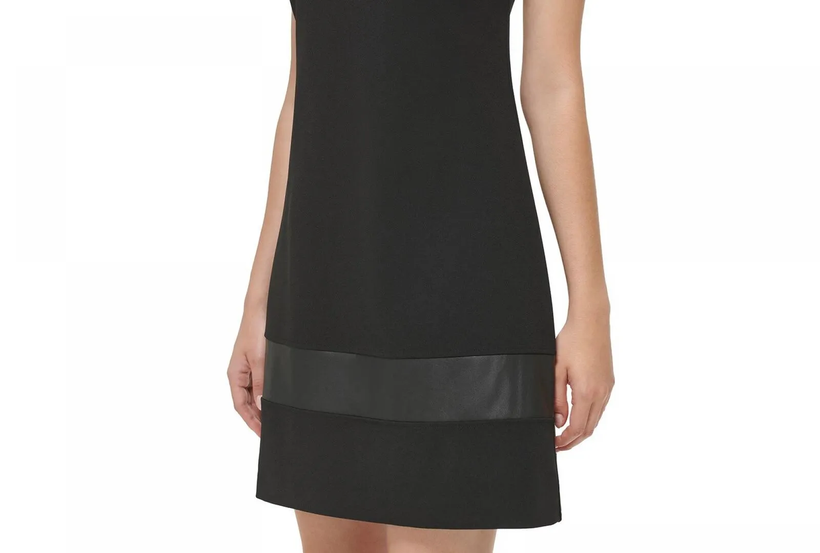 Karl Lagerfeld Paris Womens Scuba Crepe Faux-Leather-Stripe Sheath Dress
