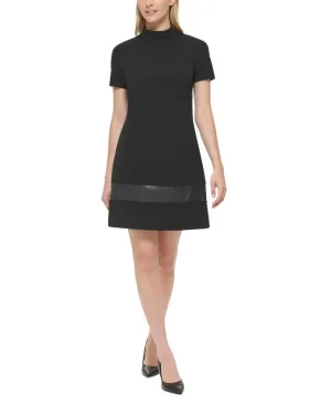 Karl Lagerfeld Paris Womens Scuba Crepe Faux-Leather-Stripe Sheath Dress