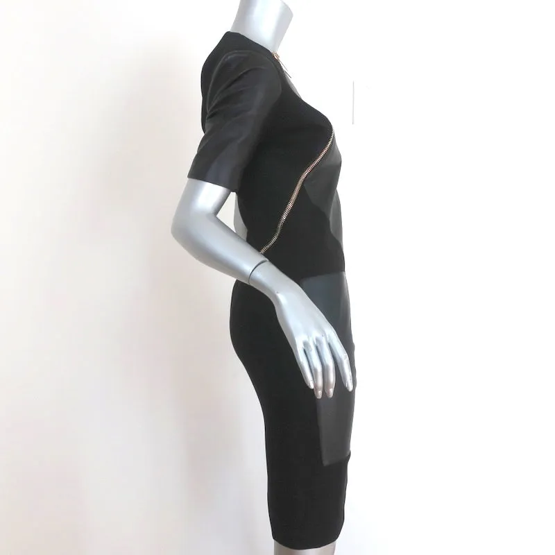 Kimora Lee Simmons Dress Black Leather & Mesh Size 6 Short Sleeve Sheath