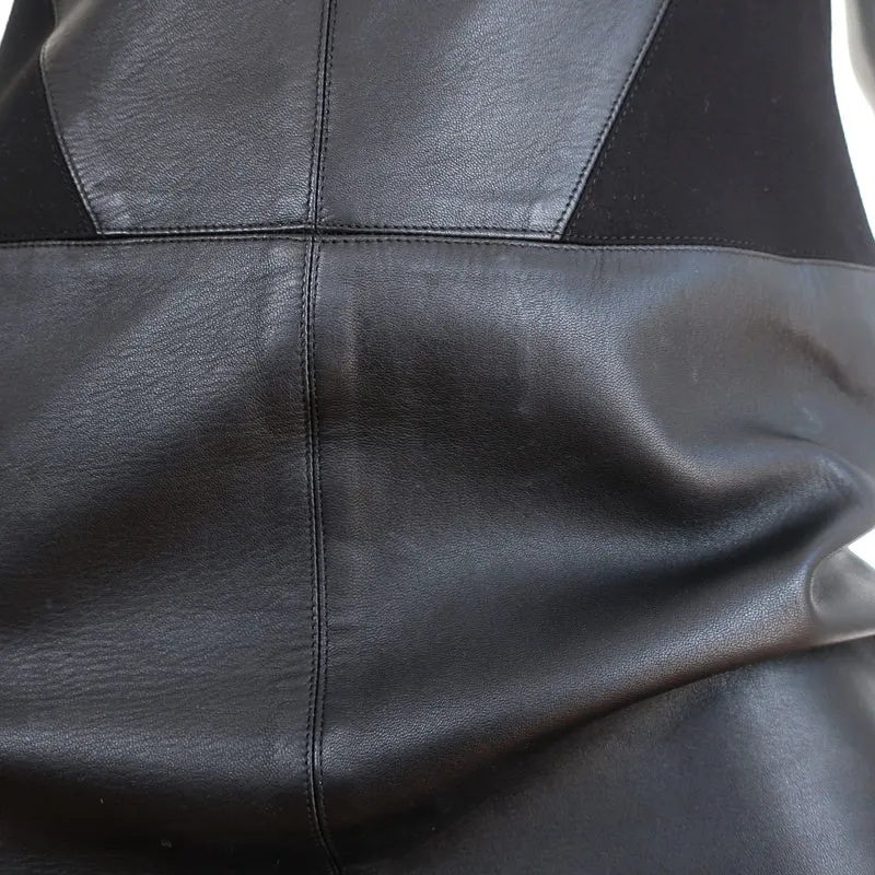 Kimora Lee Simmons Dress Black Leather & Mesh Size 6 Short Sleeve Sheath