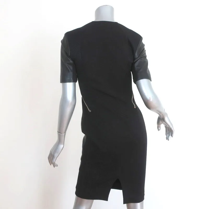 Kimora Lee Simmons Dress Black Leather & Mesh Size 6 Short Sleeve Sheath