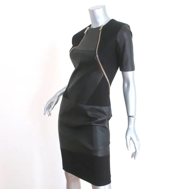 Kimora Lee Simmons Dress Black Leather & Mesh Size 6 Short Sleeve Sheath