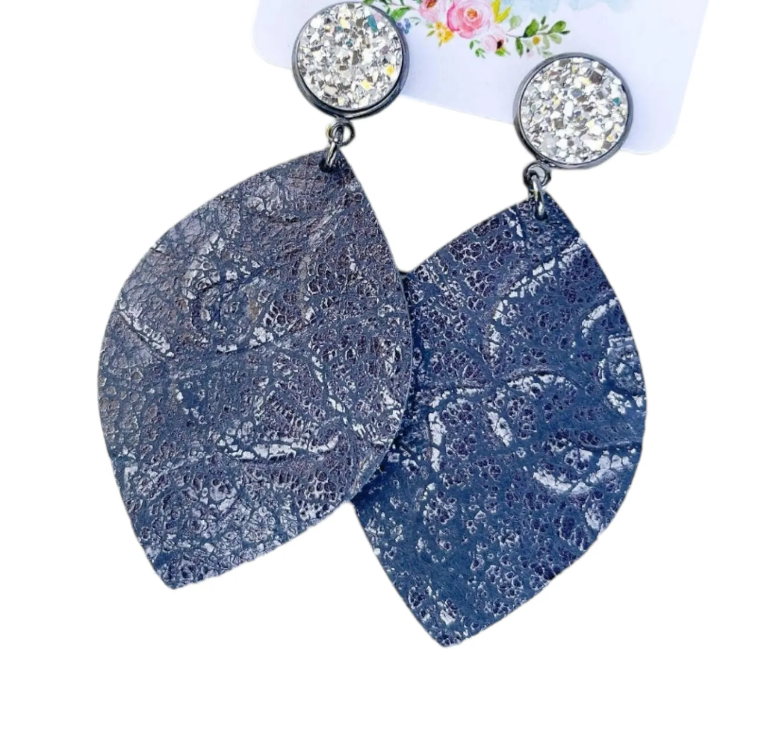 Leaf petal faux leather earring 2.5"| Geri's Bluffing Boutique