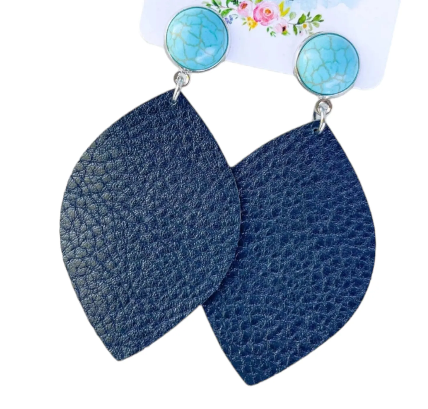 Leaf petal faux leather earring 2.5"| Geri's Bluffing Boutique