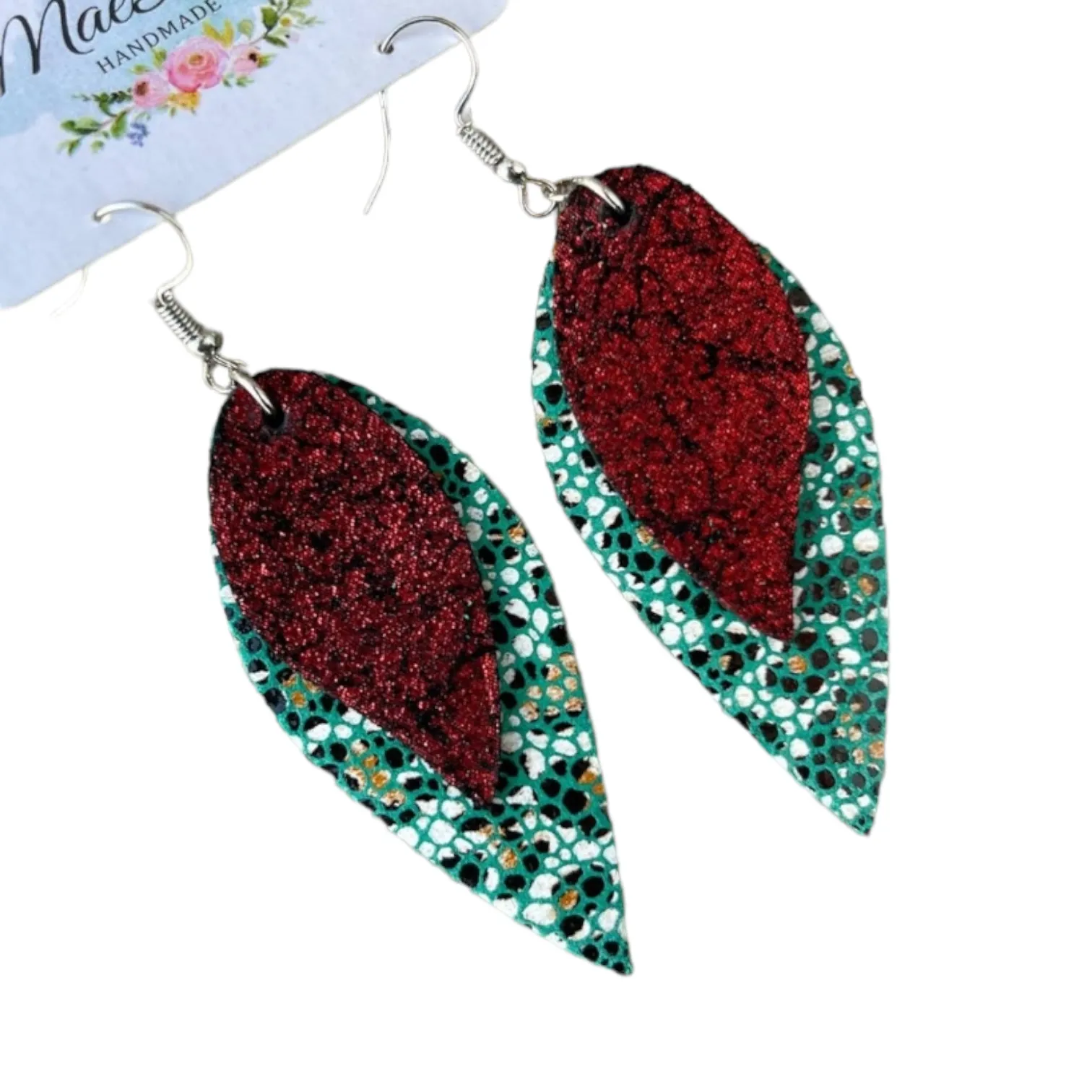 Leaf petal faux leather earring 2.5"| Geri's Bluffing Boutique