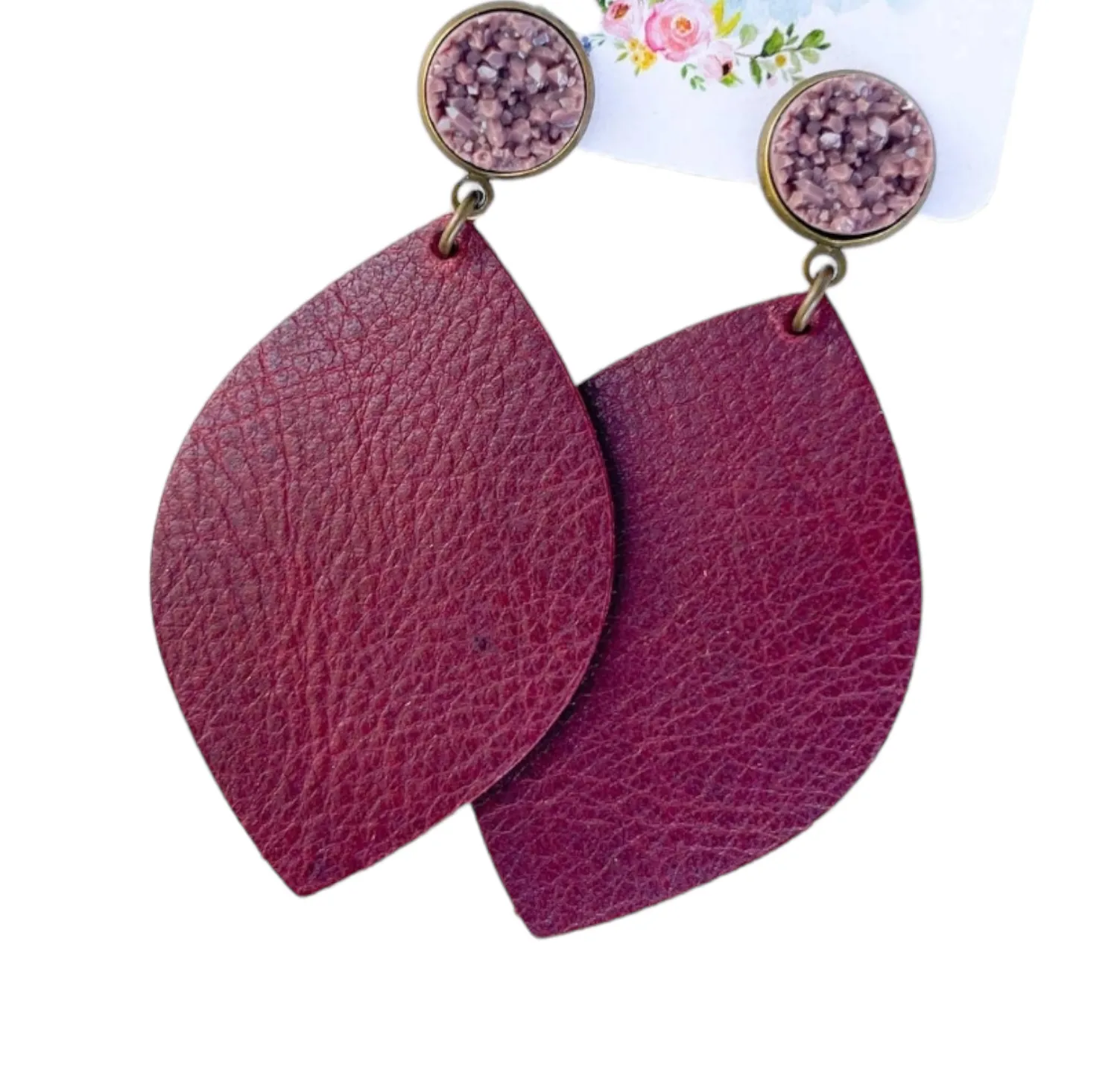 Leaf petal faux leather earring 2.5"| Geri's Bluffing Boutique