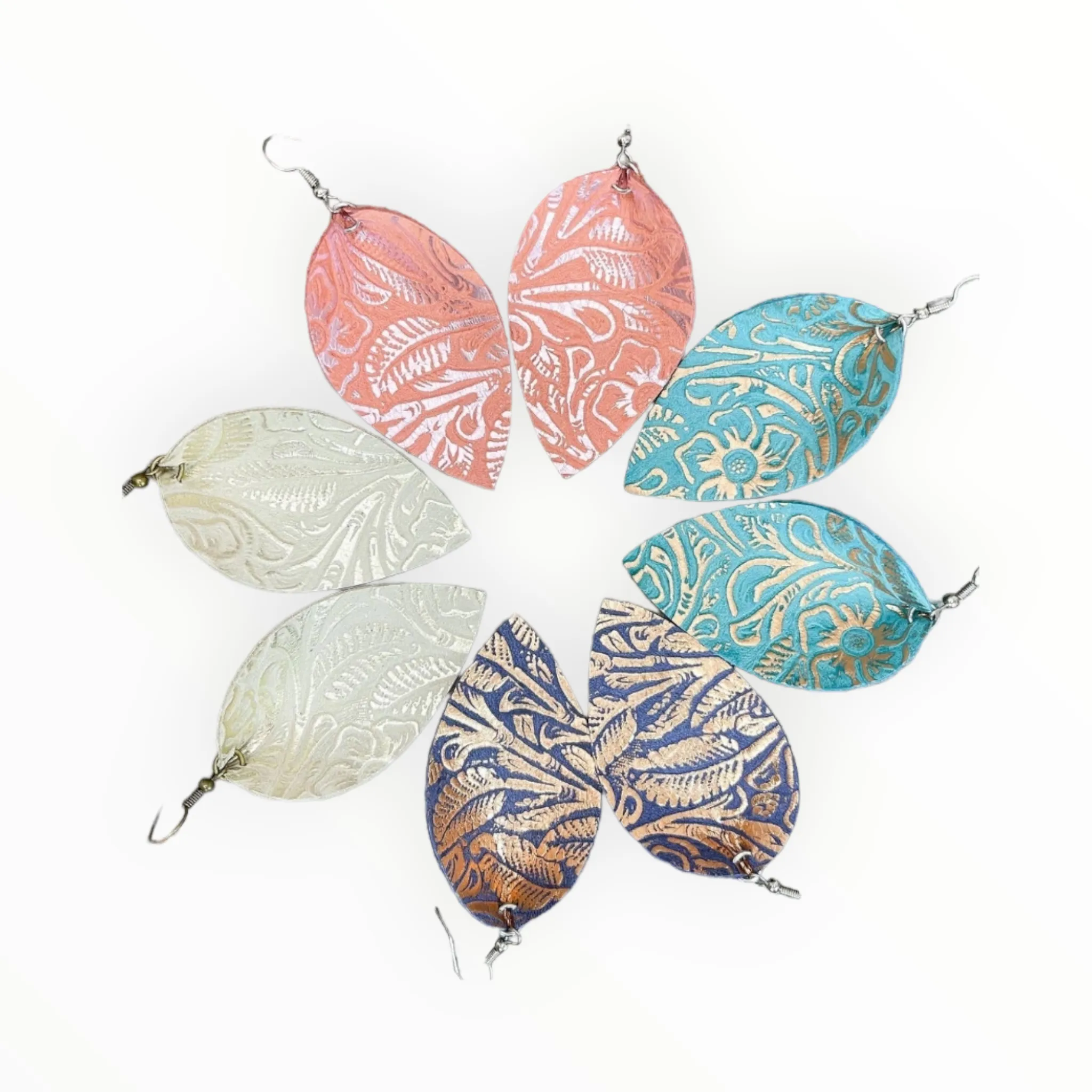 Leaf petal faux leather earring 2.5"| Geri's Bluffing Boutique