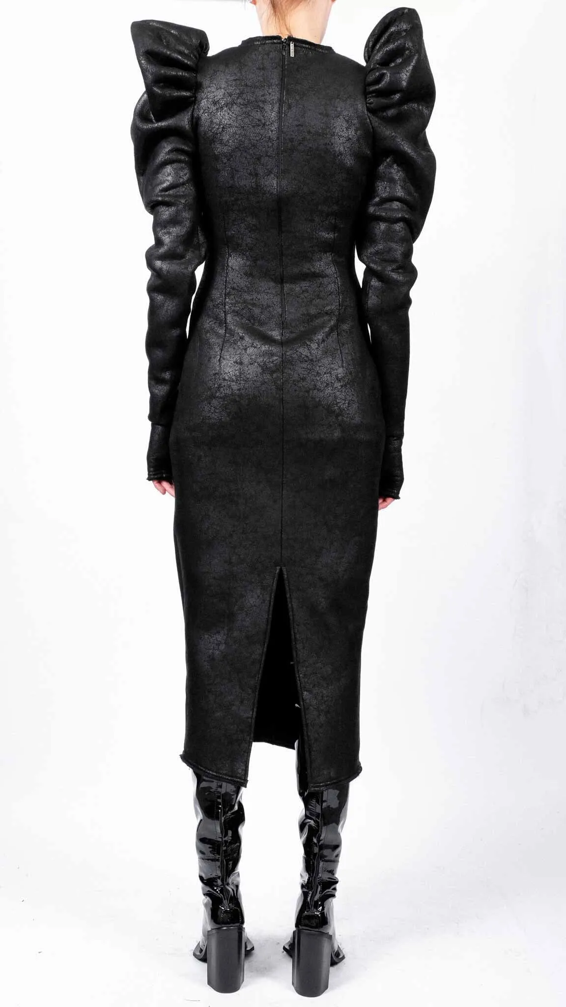 Leather Effect Dress with Shoulder Detail