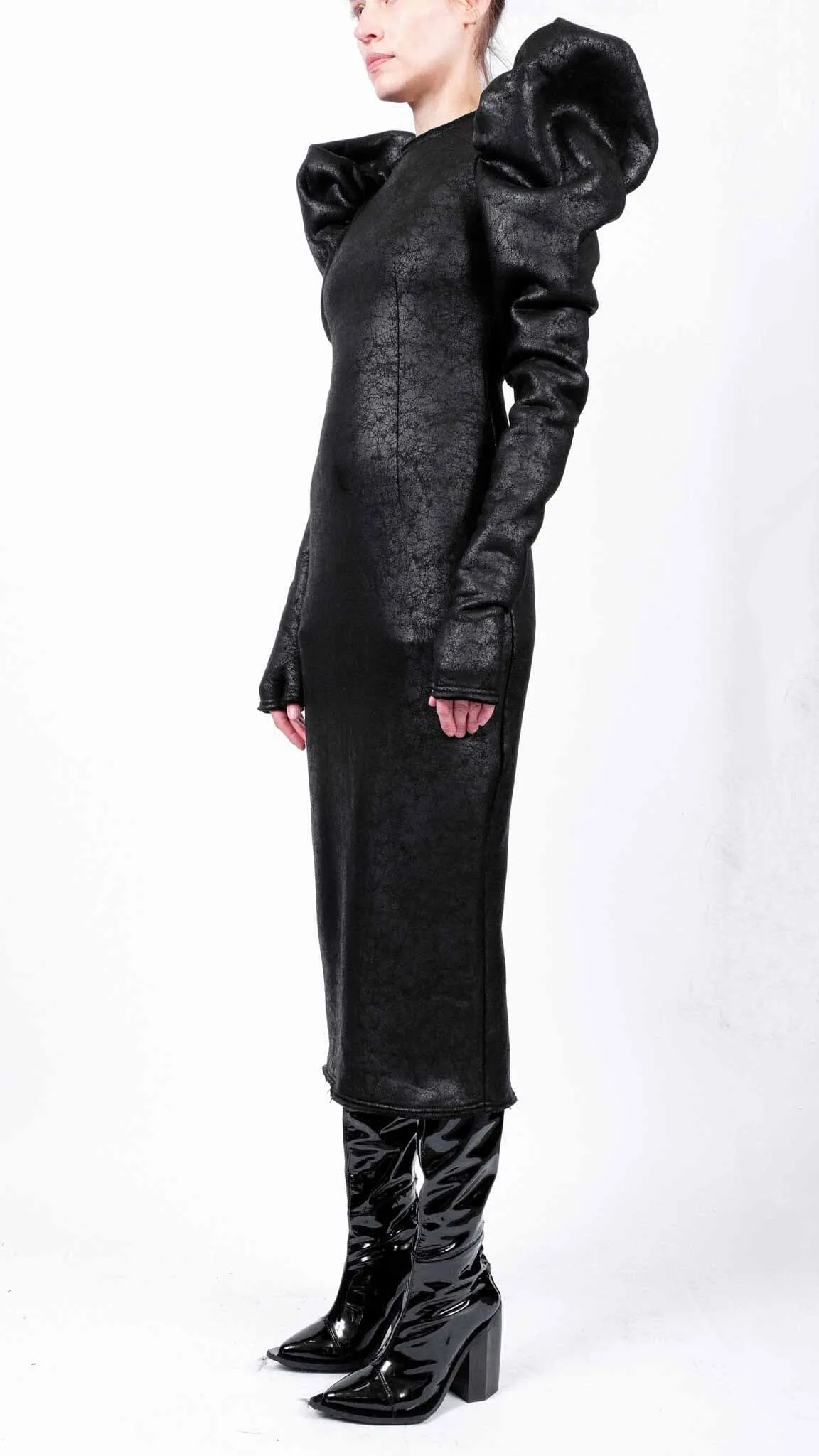 Leather Effect Dress with Shoulder Detail