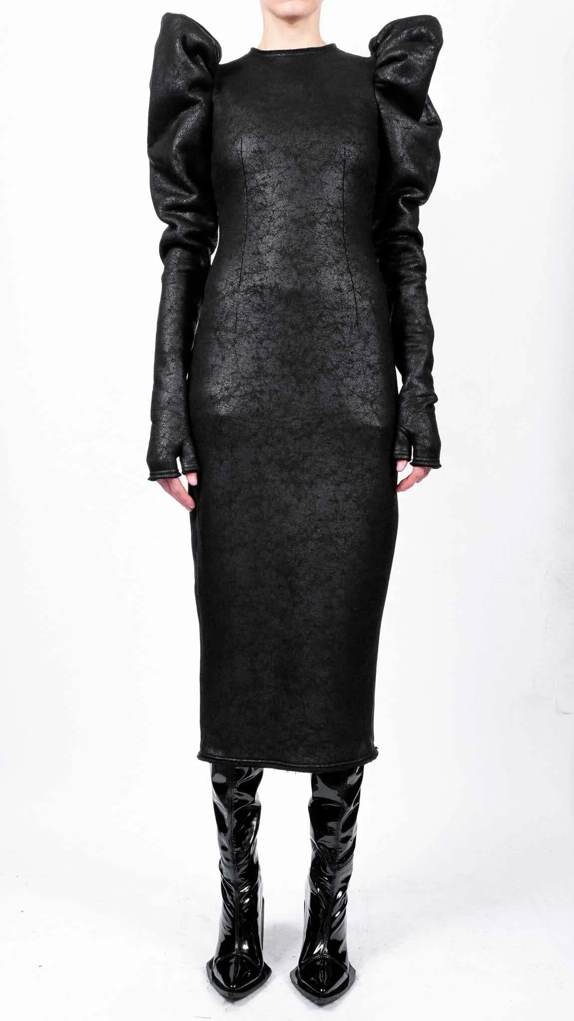 Leather Effect Dress with Shoulder Detail
