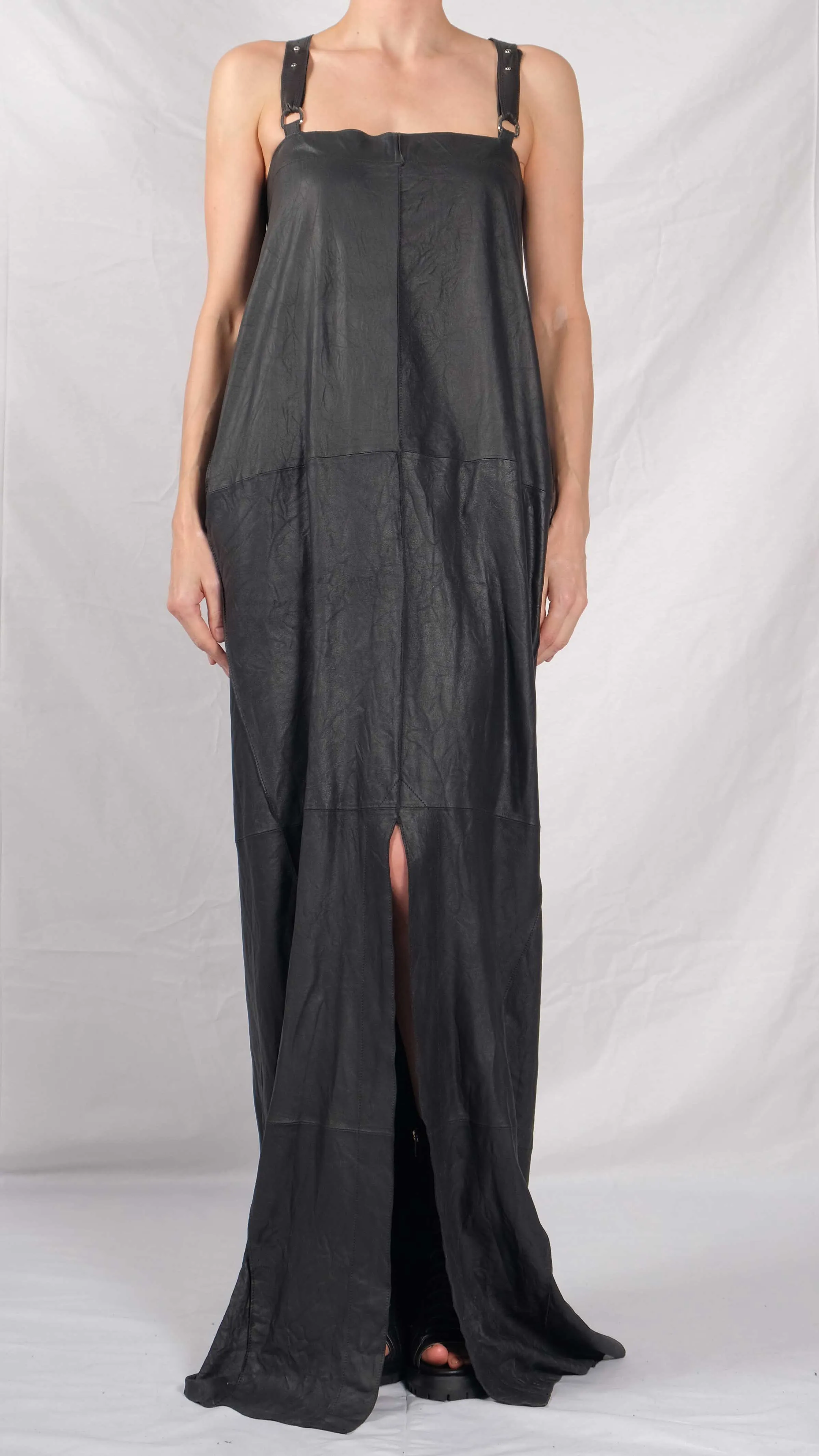 Leather Maxi Dress with Suspenders