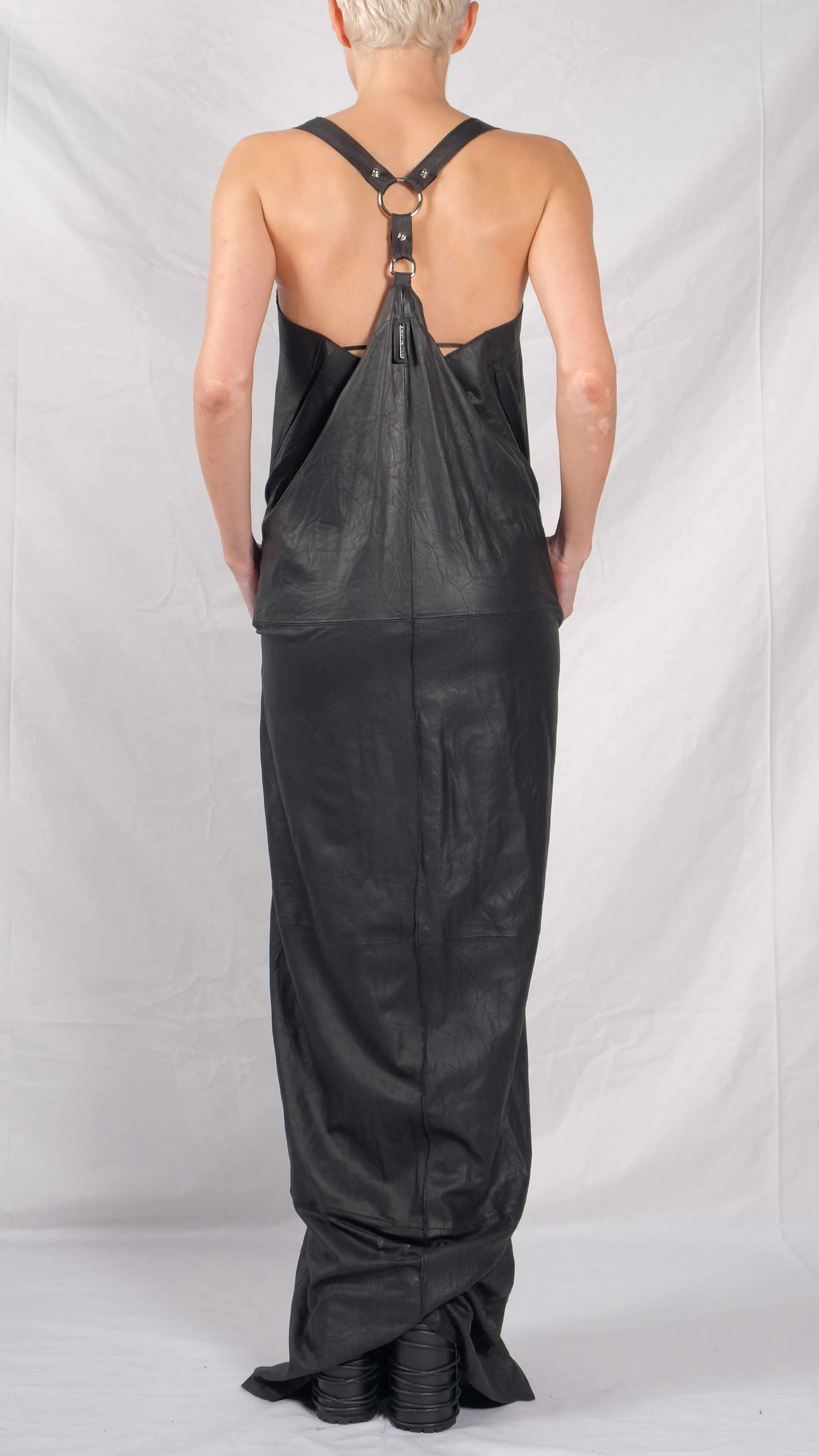 Leather Maxi Dress with Suspenders