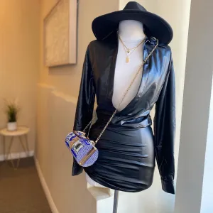 Leather Ruched Shirt Dress