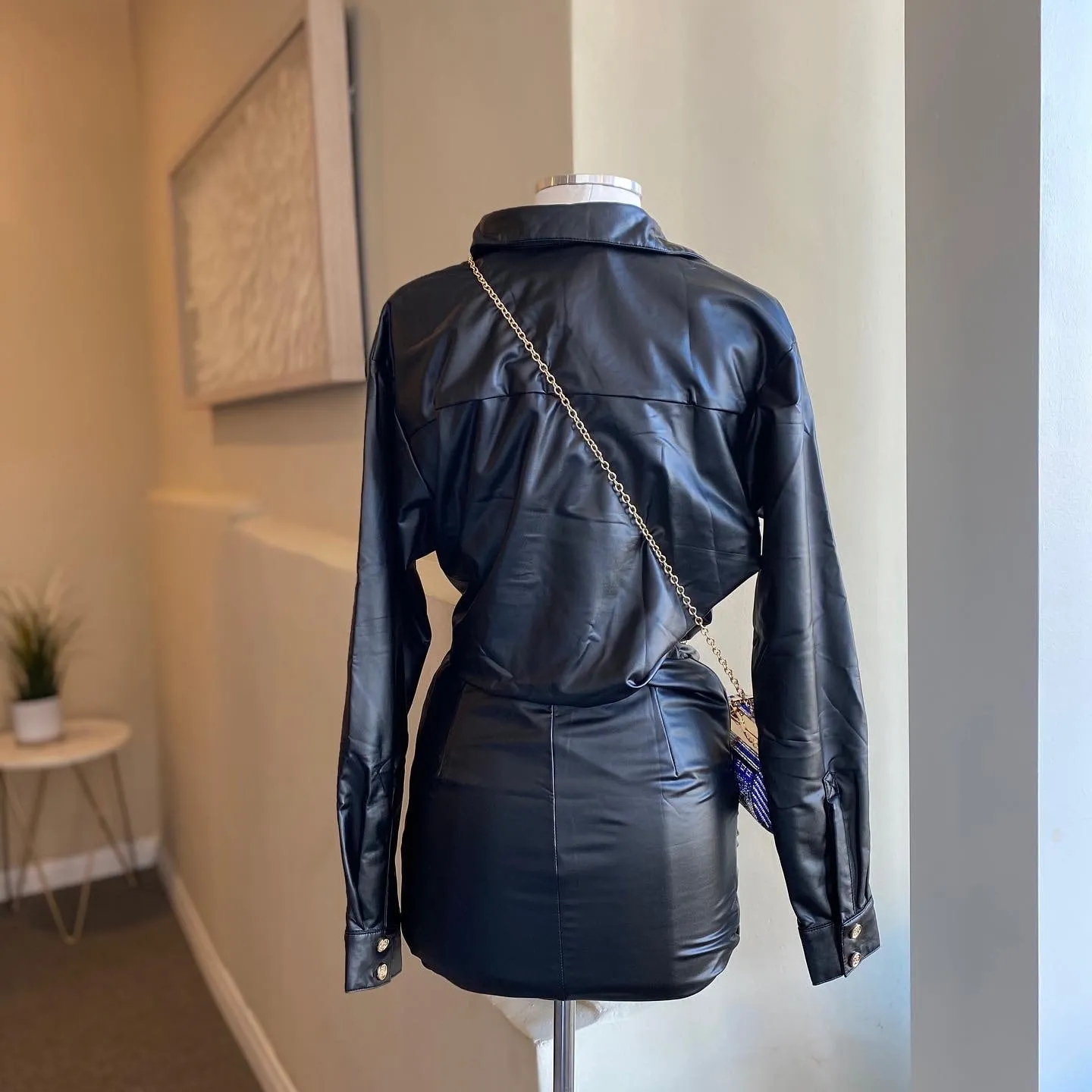 Leather Ruched Shirt Dress