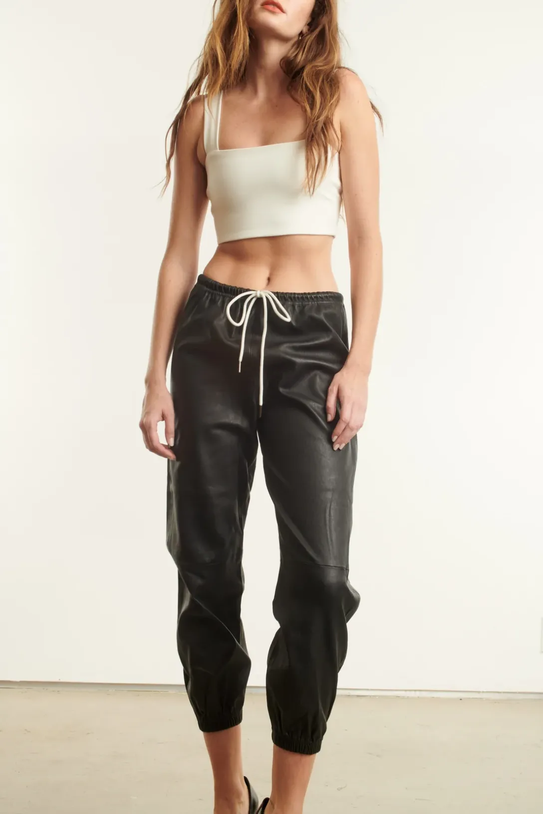 Leather Sweatpants | Black/White