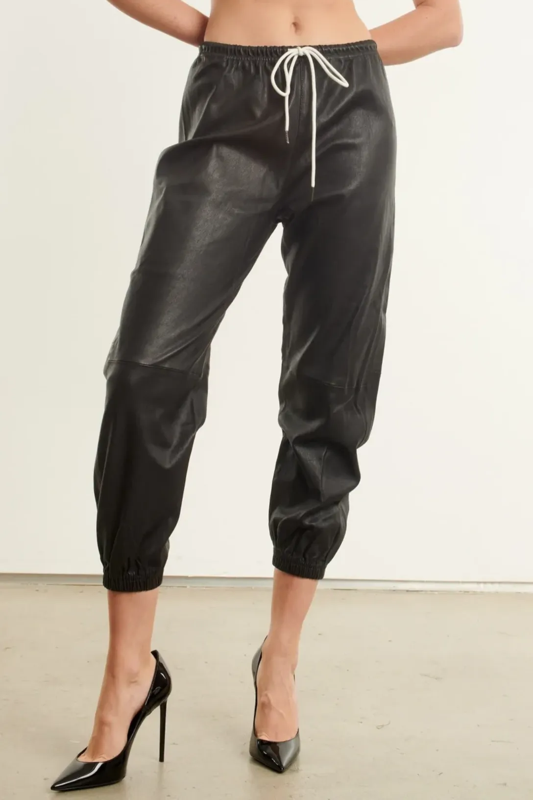 Leather Sweatpants | Black/White