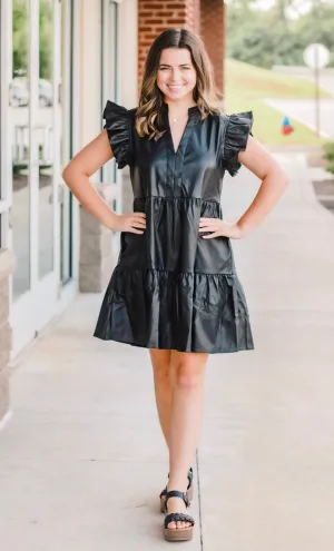 Leather the Way Black Dress