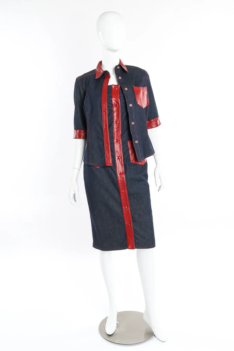 Leather Trim Denim Jacket and Dress Set